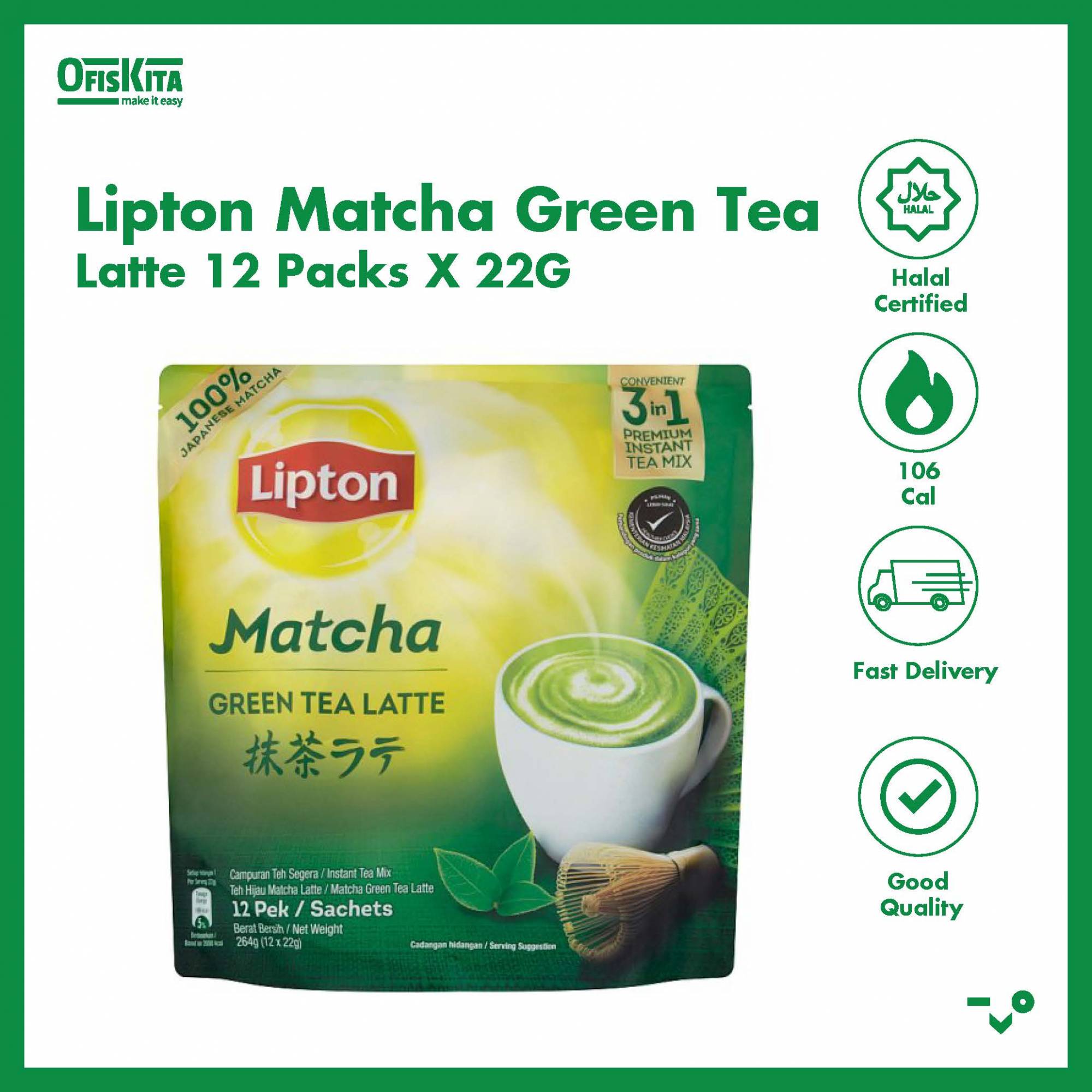 Ofiskita Lipton Matcha Green Tea Latte 12 Packs X 22G